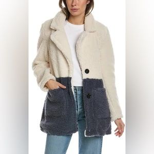 French Connection Colorblocked Teddy Coat NWT